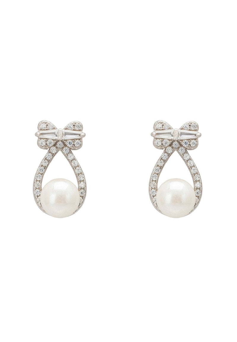 Bows and Pearls Earrings Silver