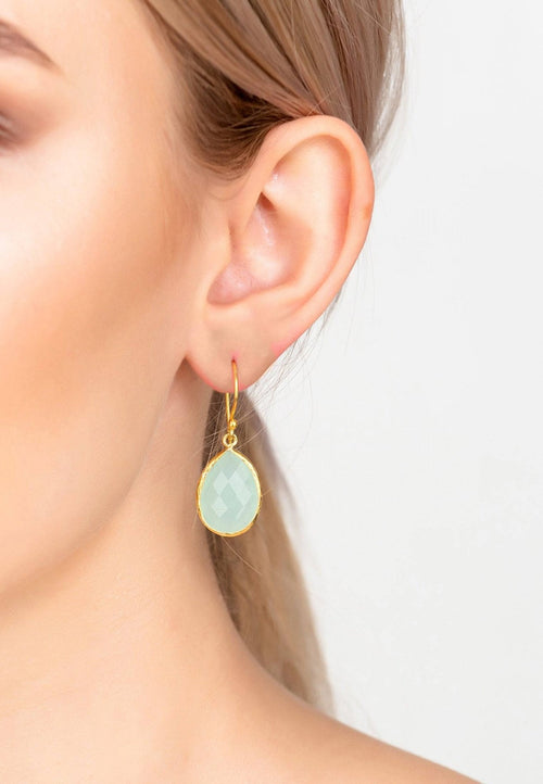 Petite Drop Earrings Aqua Chalcedony Gold