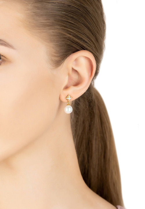Polaris North Star Pearl Earrings Gold