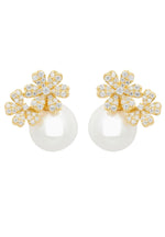 Bouquet and Pearl Stud Earrings Gold