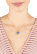 Petite Drop Necklace Gold Dark Blue Chalcedony