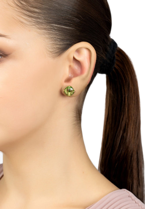 Empress Gemstone Stud Earrings Gold Peridot