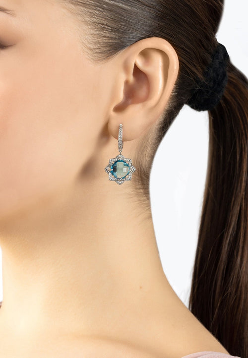 Lilian Flower Gemstone Earrings Silver Blue Topaz