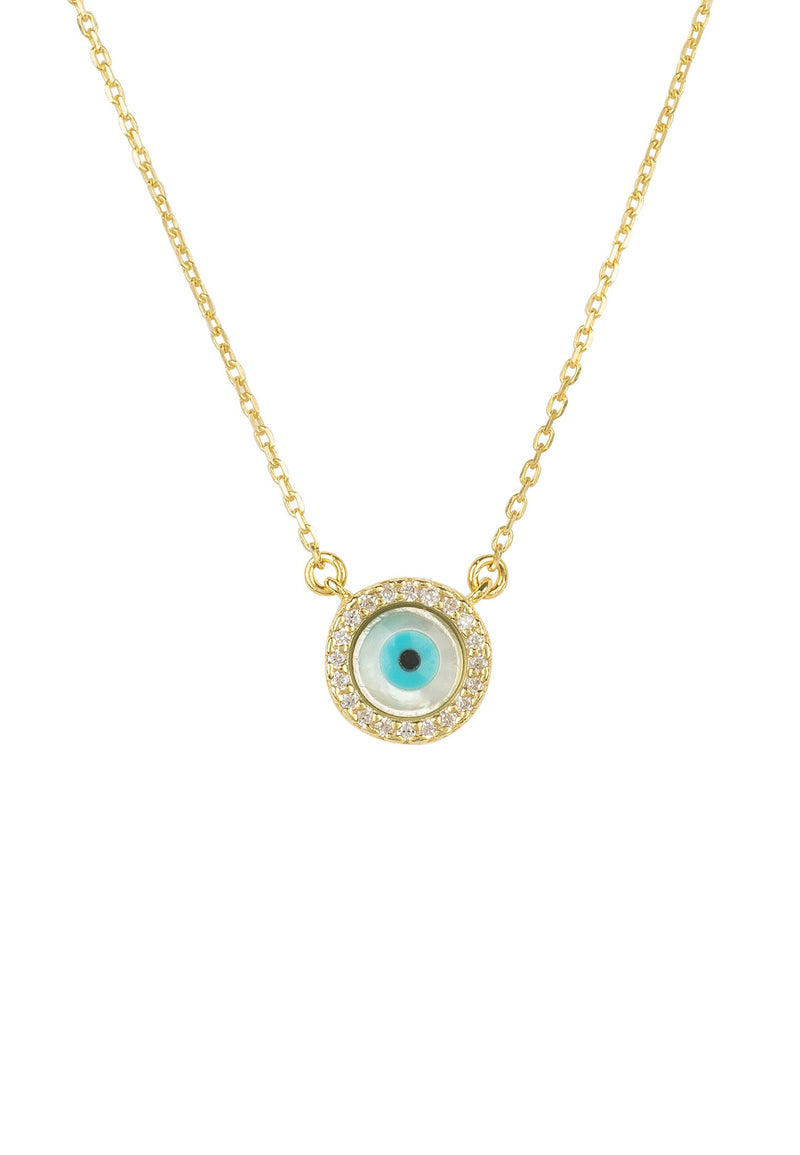 Evil Eye Mother of Pearl Necklace in gold finish.