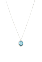 Oval Gemstone Pendant Necklace Silver Blue Topaz Hydro against a white background.