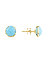 Medium Circle Stud Earrings Gold Turquoise