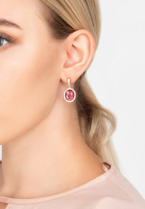 Beatrice Oval Gemstone Drop Earrings Rose Gold Pink Tourmaline