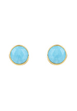 Medium Circle Stud Earrings Gold Turquoise against a white background.
